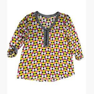 NY Collection Multicolor Geometric Print Blouse - Size M